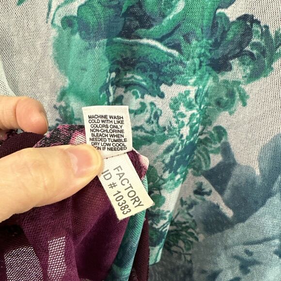 Express Vintage Y2K Purple Pink Floral Mesh Long Sleeve Top Womens Size M Art - Picture 10 of 10